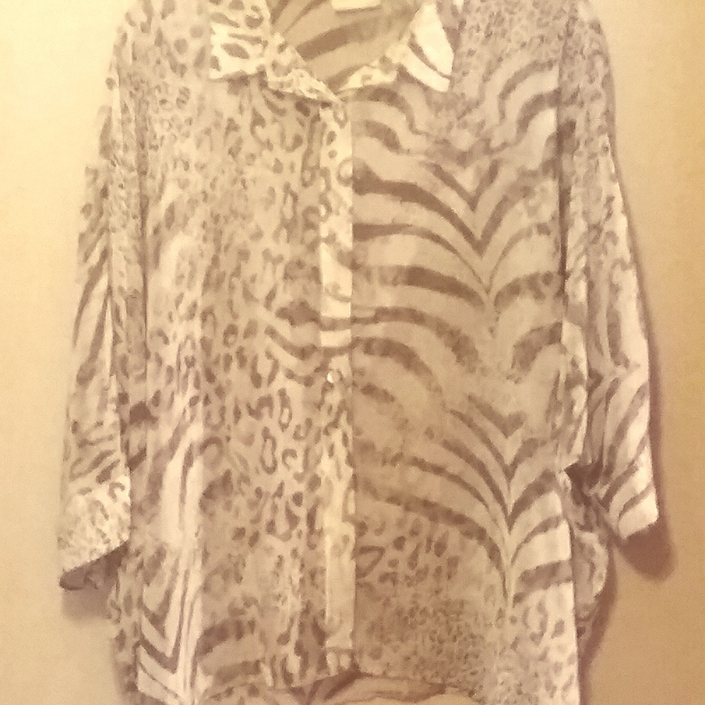 Button down ivory & tan leopard print blouse